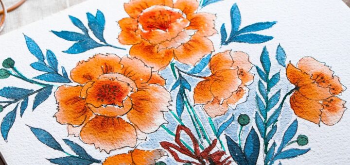 Drawing of orange flowers